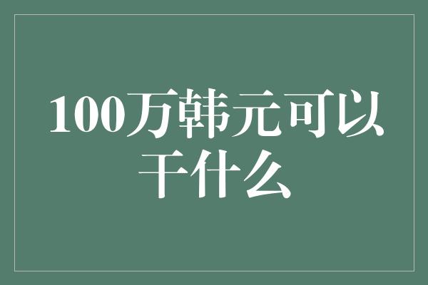 100万韩元可以干什么