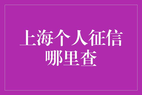 上海个人征信哪里查