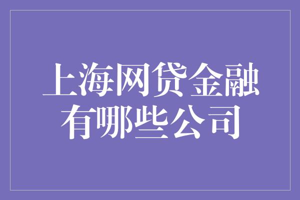 上海网贷金融有哪些公司