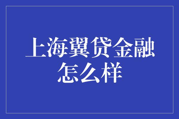 上海翼贷金融怎么样