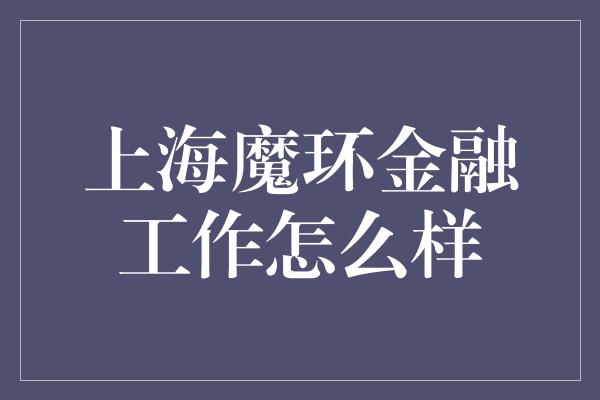 上海魔环金融工作怎么样