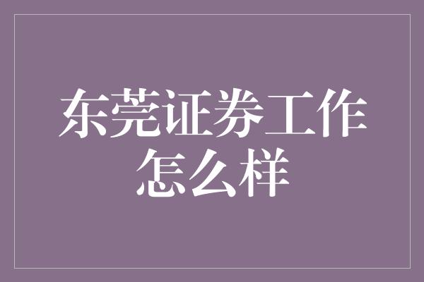 东莞证券工作怎么样