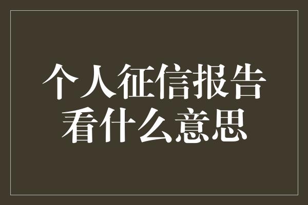 个人征信报告看什么意思