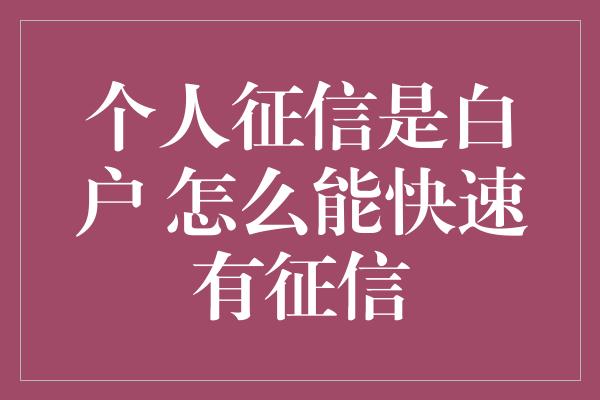 个人征信是白户 怎么能快速有征信