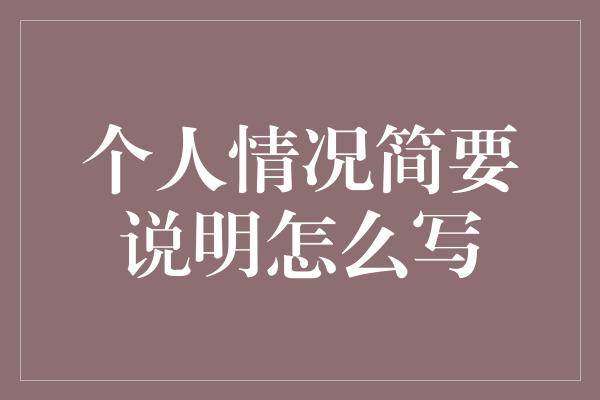 个人情况简要说明怎么写