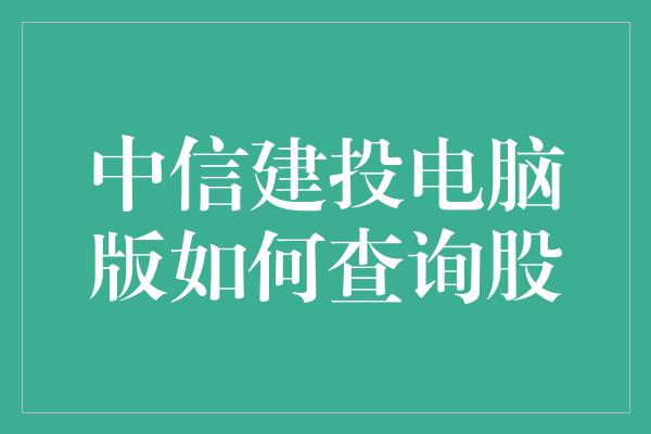 中信建投电脑版如何查询股