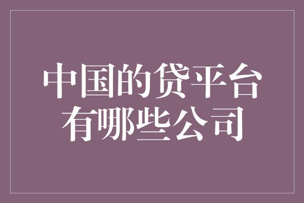 中国的贷平台有哪些公司