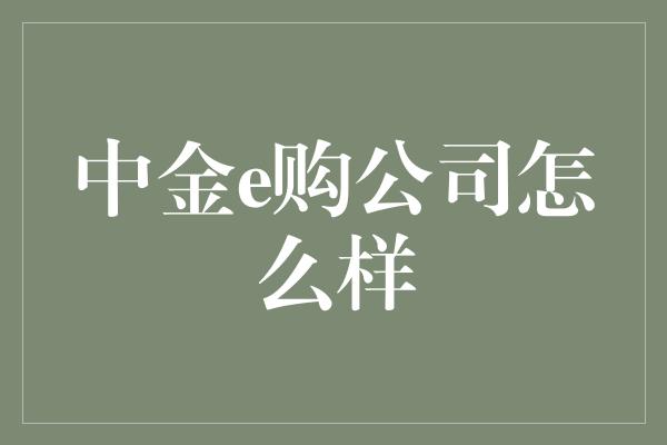 中金e购公司怎么样