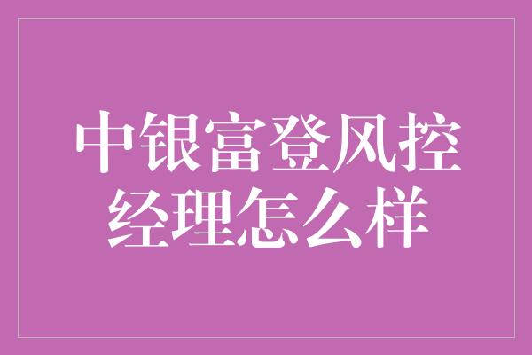 中银富登风控经理怎么样