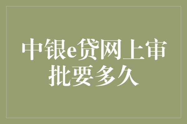 中银e贷网上审批要多久