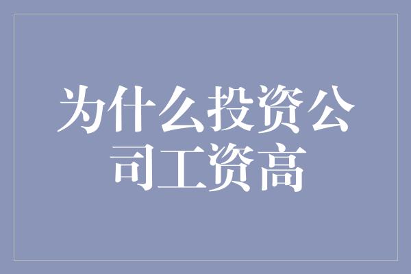 为什么投资公司工资高