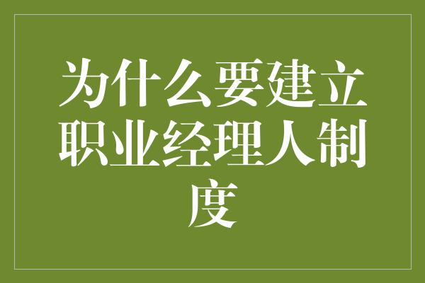 为什么要建立职业经理人制度