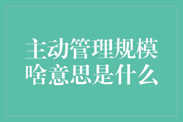 主动管理规模啥意思是什么