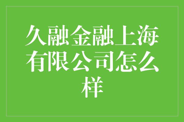 久融金融上海有限公司怎么样