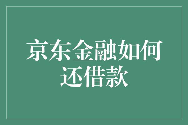 京东金融如何还借款