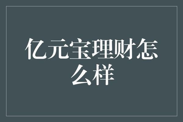 亿元宝理财怎么样