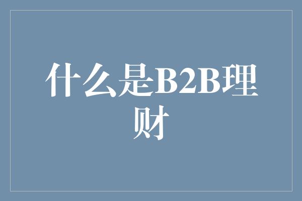 什么是B2B理财