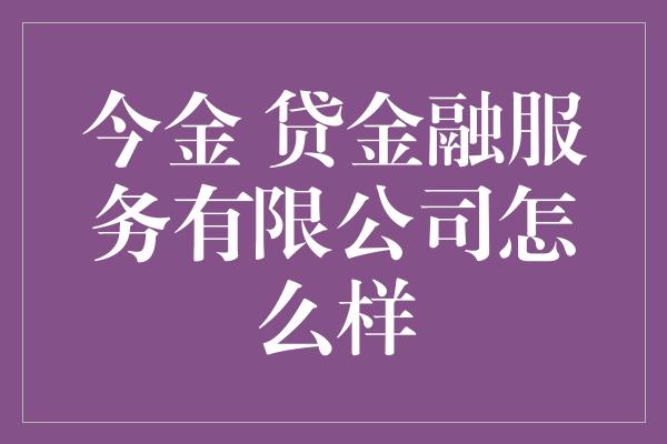 今金 贷金融服务有限公司怎么样