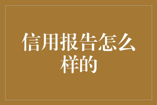 信用报告怎么样的