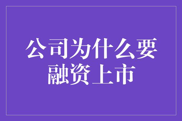 公司为什么要融资上市