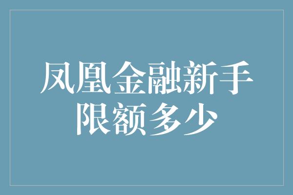 凤凰金融新手限额多少