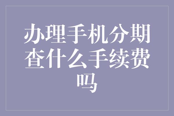 办理手机分期查什么手续费吗