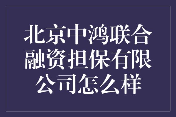 北京中鸿联合融资担保有限公司怎么样