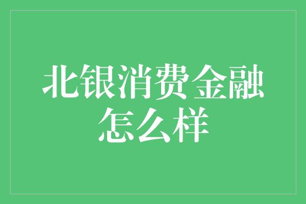 北银消费金融怎么样