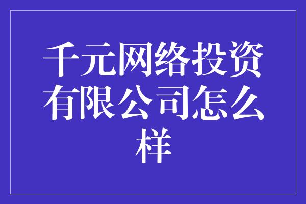 千元网络投资有限公司怎么样