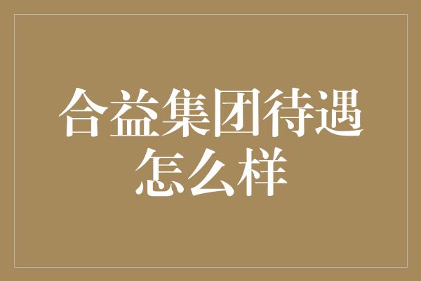 合益集团待遇怎么样