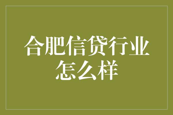 合肥信贷行业怎么样