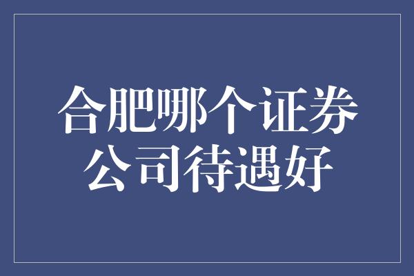 合肥哪个证券公司待遇好