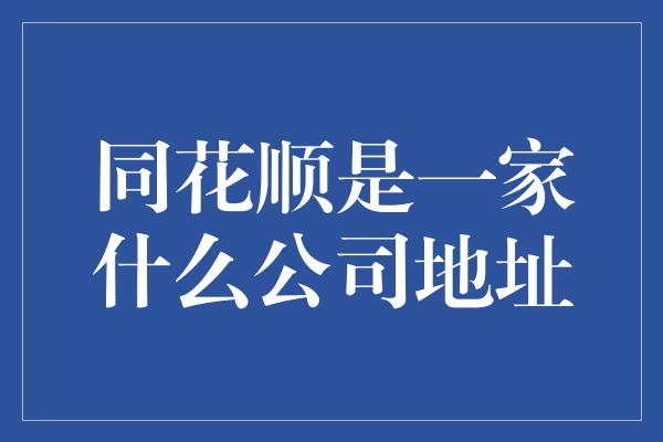 同花顺是一家什么公司地址