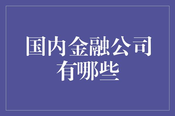 国内金融公司有哪些