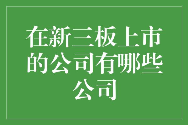 在新三板上市的公司有哪些公司