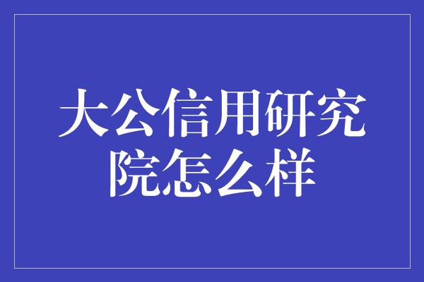 大公信用研究院怎么样