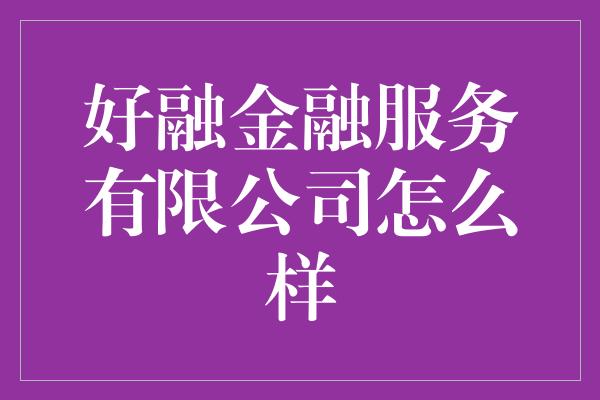 好融金融服务有限公司怎么样