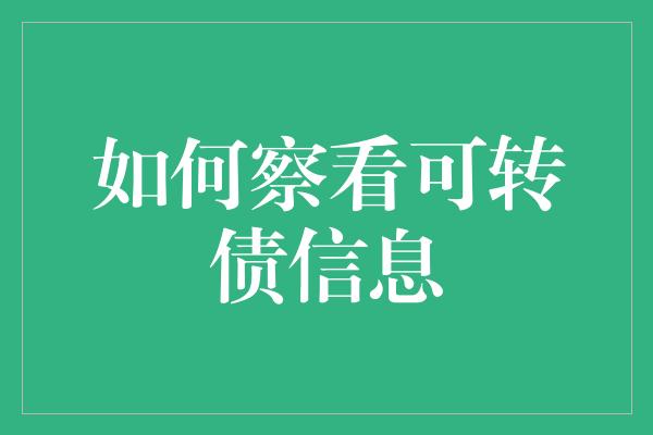 如何察看可转债信息