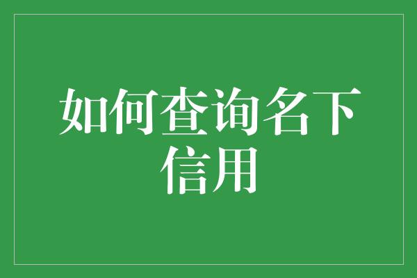 如何查询名下信用