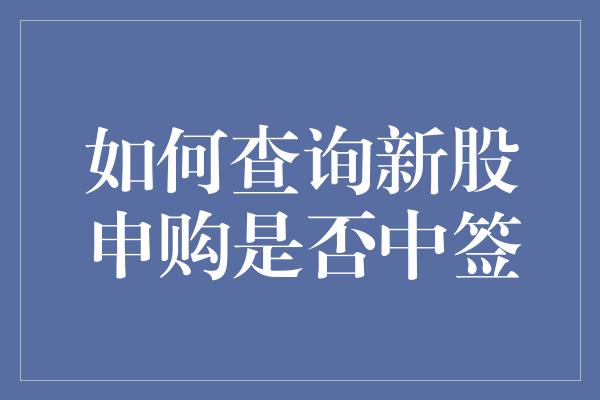 如何查询新股申购是否中签