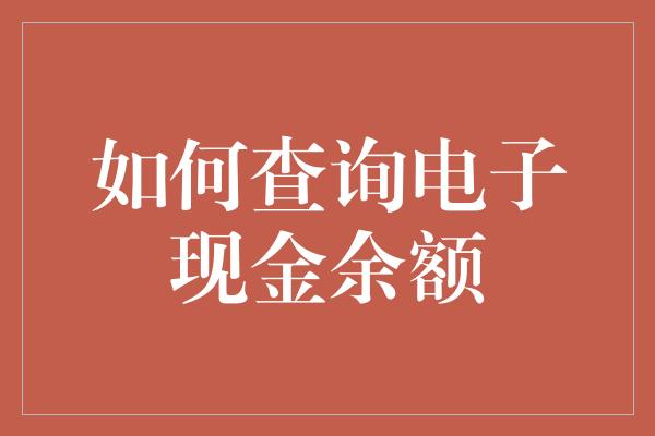 如何查询电子现金余额