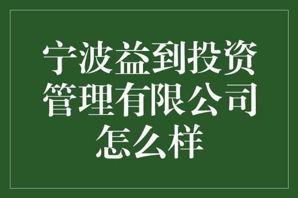 宁波益到投资管理有限公司怎么样