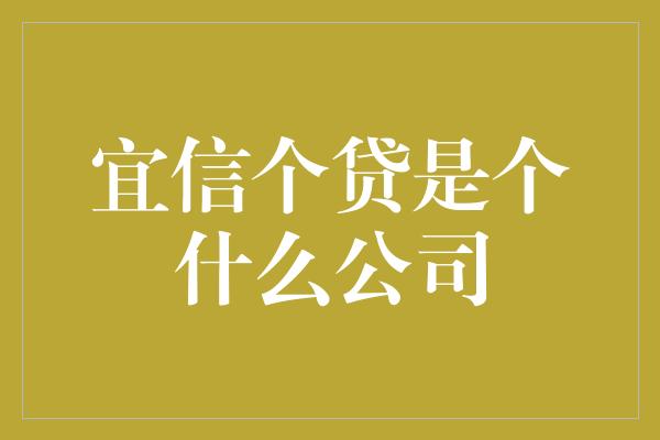 宜信个贷是个什么公司