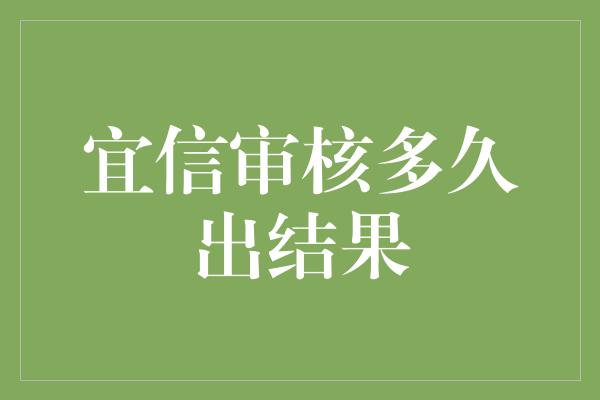 宜信审核多久出结果