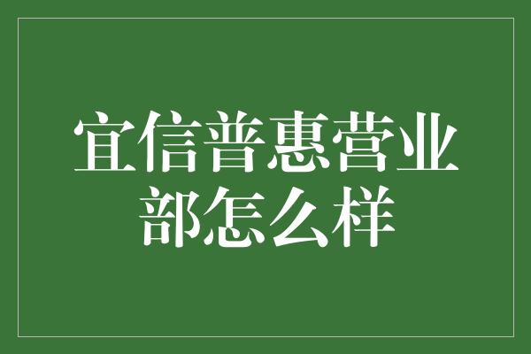 宜信普惠营业部怎么样