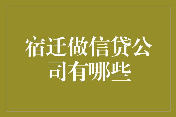 宿迁做信贷公司有哪些