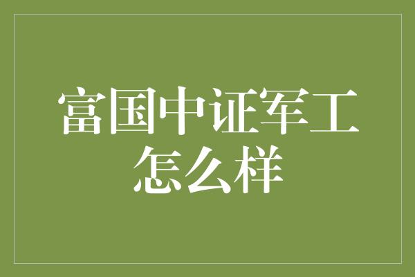 富国中证军工怎么样