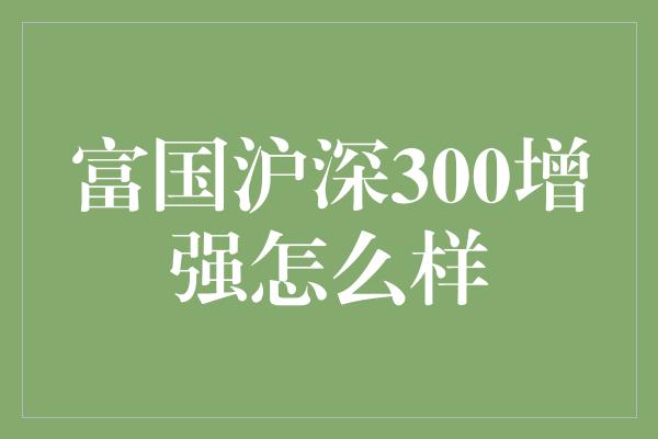 富国沪深300增强怎么样