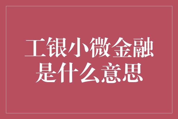 工银小微金融是什么意思