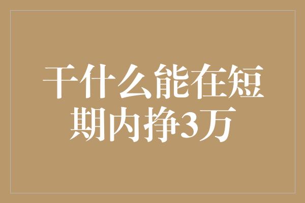 干什么能在短期内挣3万